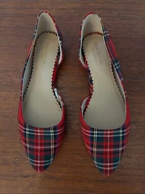 Isaac Mizrahi Red Plaid Pointed-Toe D'Orsay Flats